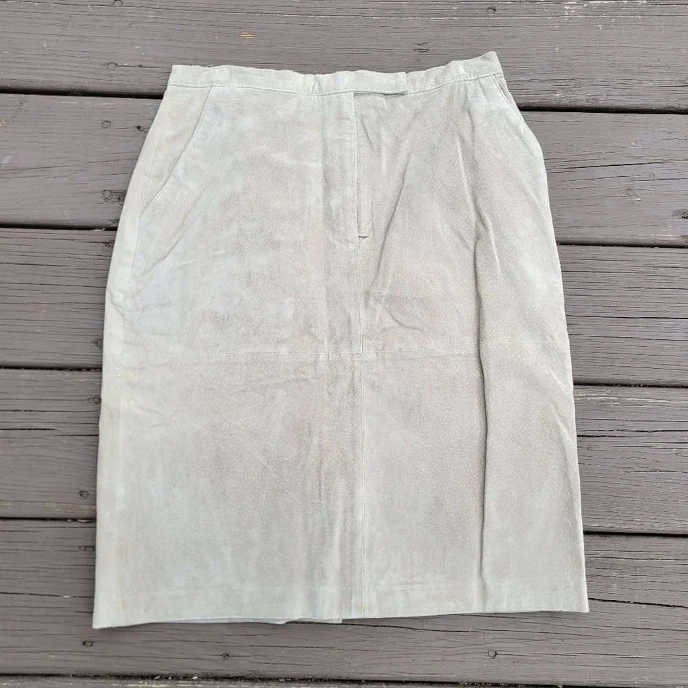 Vintage 90s y2k Bratz Tan Suede‎ Leather High Waisted Midi Length Pencil Skirt 6